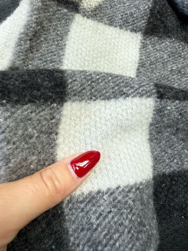 Black White Square Plaid Gingham Brush Hacci Polyester Blend Knit "Bailey's Blanket"