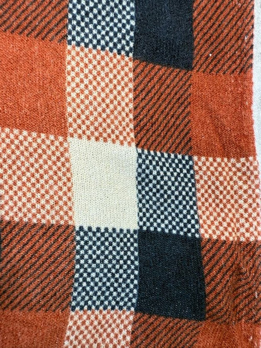 Rust Navy Ivory Plaid Hacci Sweater Knit “Copper Mine”