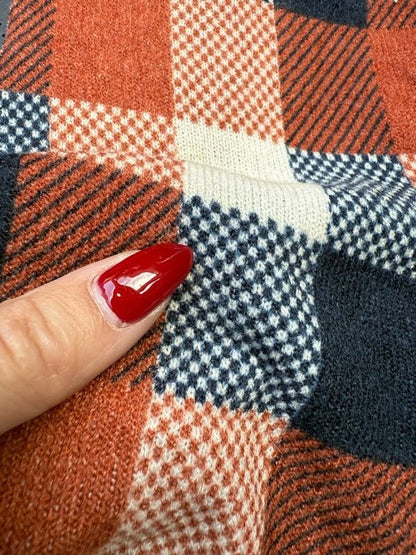 Rust Navy Ivory Plaid Hacci Sweater Knit “Copper Mine”