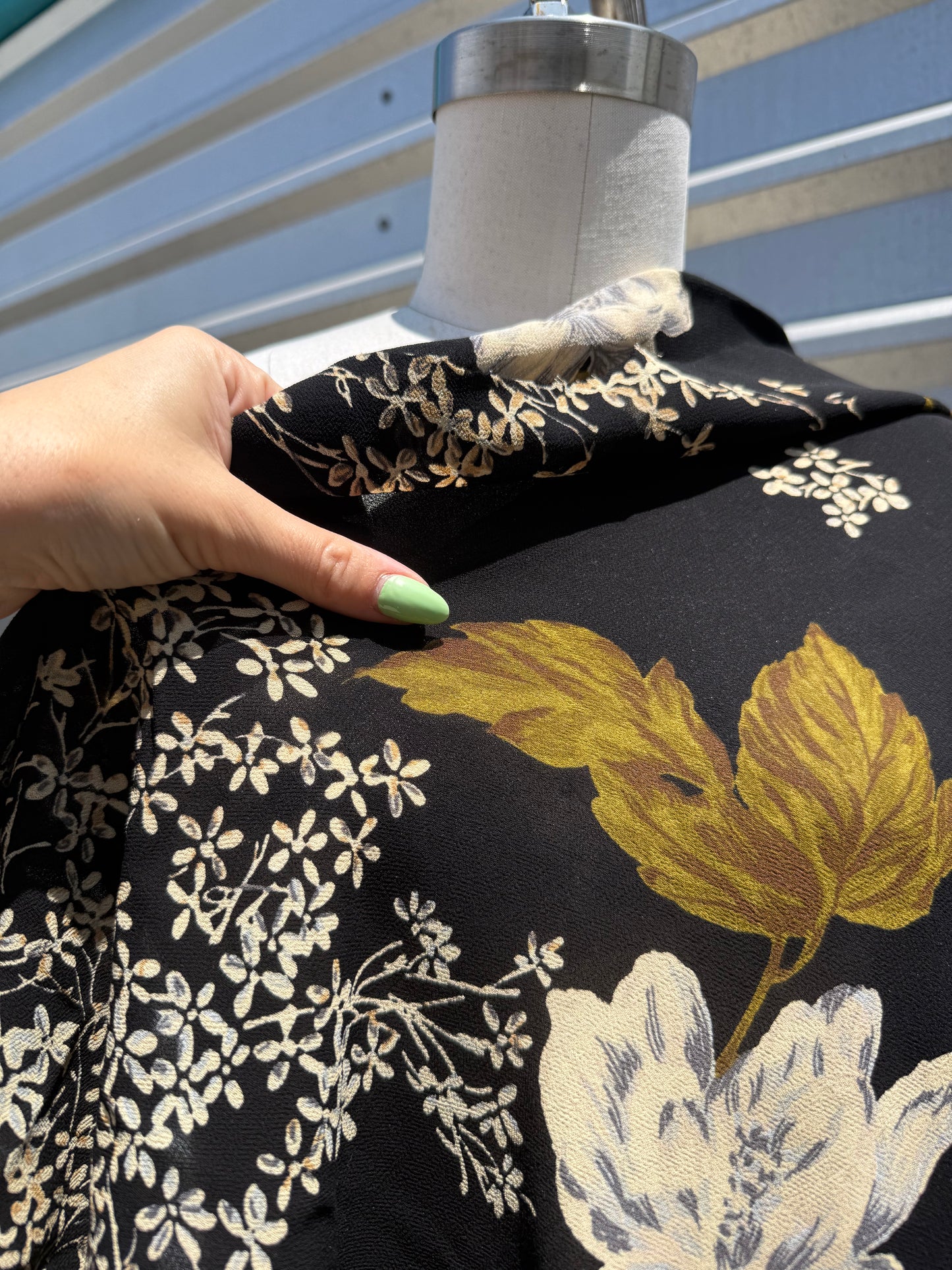 Black Olive White Border Floral Georgette Rayon Crepe Woven ‘Sheer Garden'
