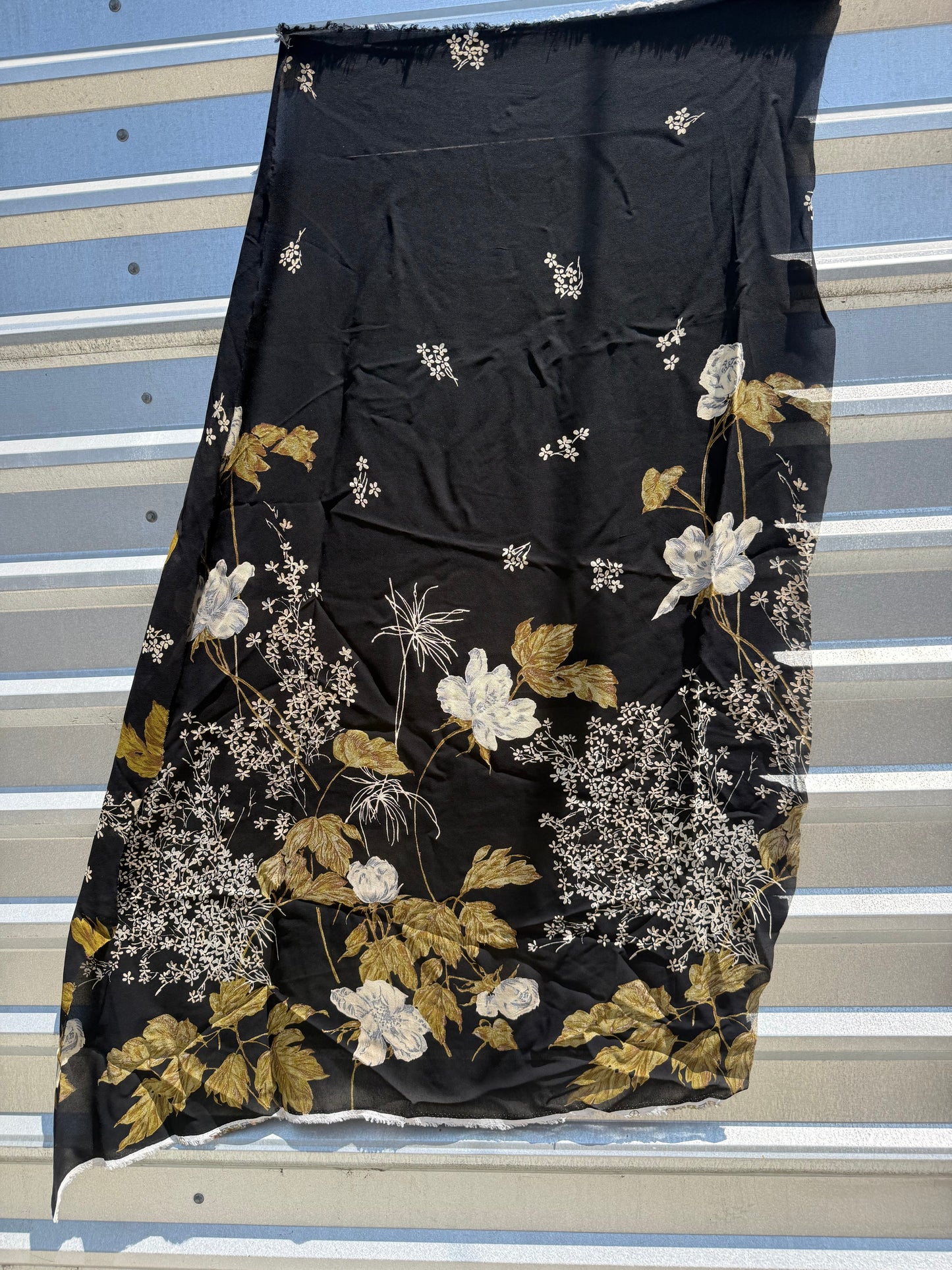 Black Olive White Border Floral Georgette Rayon Crepe Woven ‘Sheer Garden'
