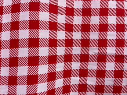 Red White Gingham Plaid Rayon Challis "Picnic with Ruby"