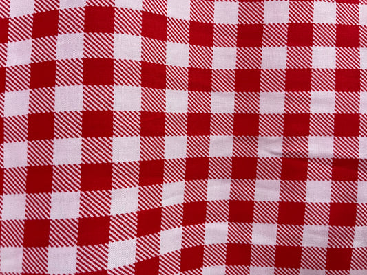 Red White Gingham Plaid Rayon Challis "Picnic with Ruby"