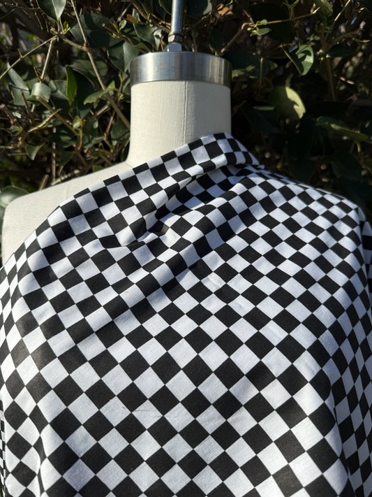 Black White Checker Vintage Cotton Lightweight Poplin "Hot Roddin' "