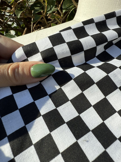 Black White Checker Vintage Cotton Lightweight Poplin "Hot Roddin' "