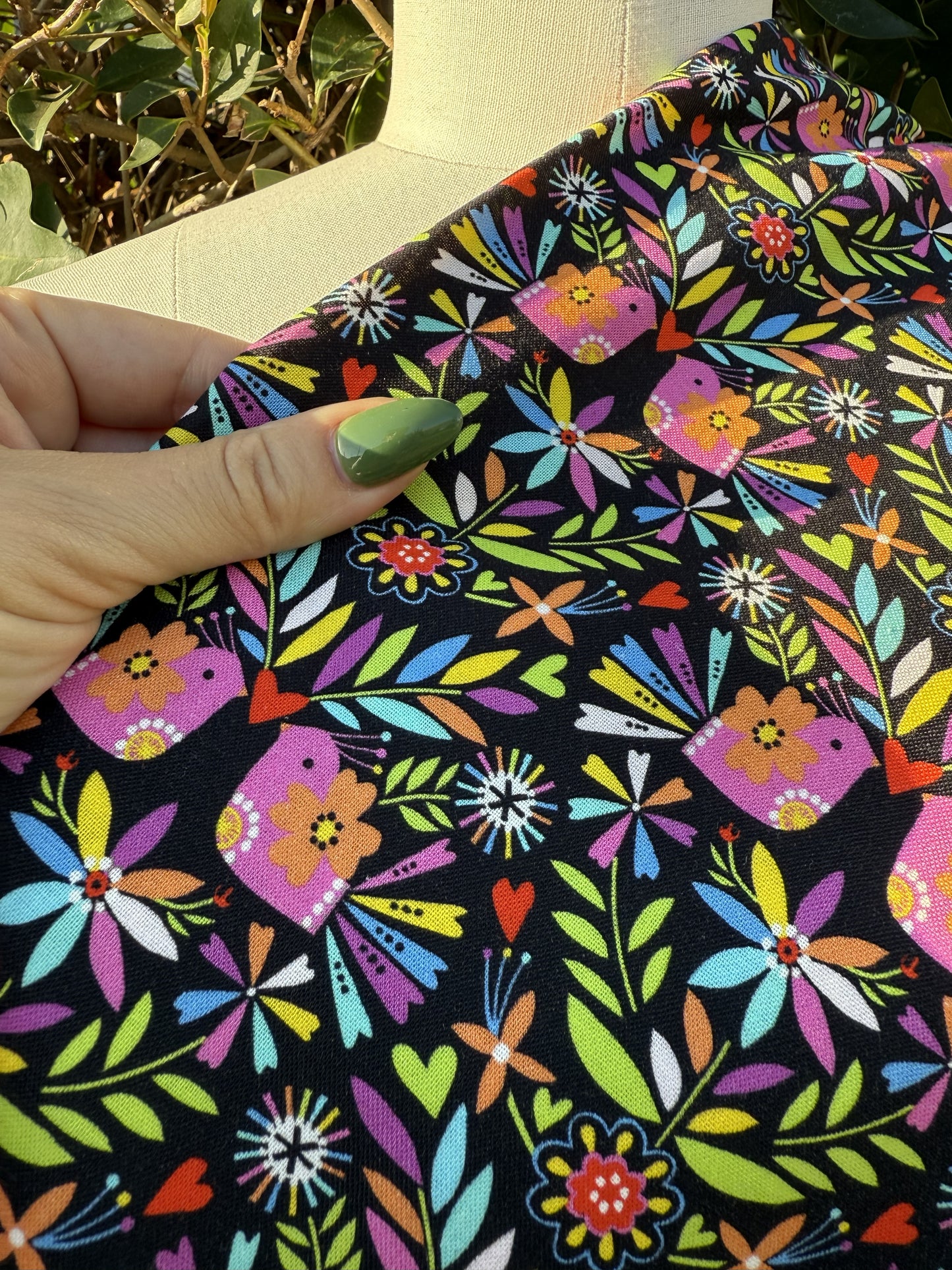 Black Pink Green Purple Yellow Orange White Blue Red Birds Floral Hearts Cotton "Lorikeet Love"