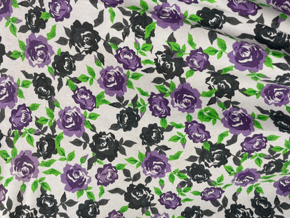 Purple White Green Ditsy Floral Cotton Vintage Jersey "Purple Garden"