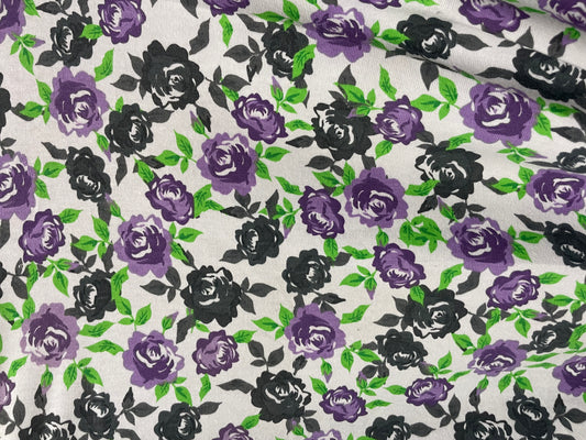 Purple White Green Ditsy Floral Cotton Vintage Jersey "Purple Garden"