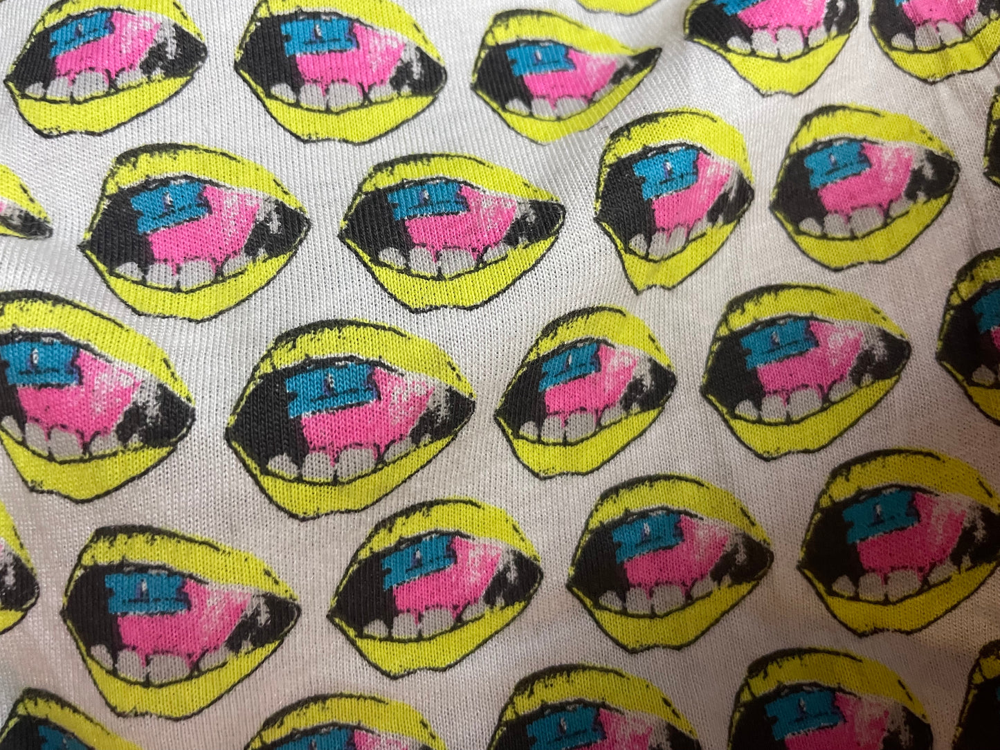 Neon Pink Yellow Blue Mouth Yelling Cotton Vintage Jersey "Something to be Mad About"