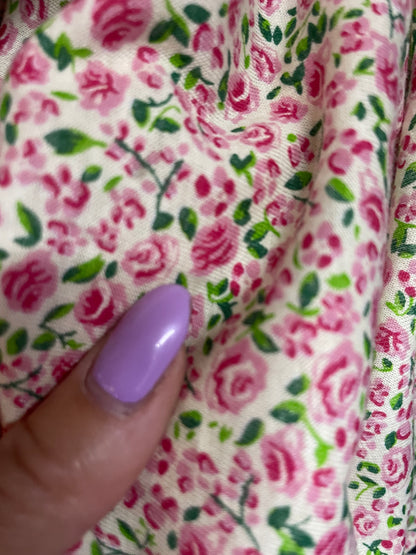 Pink White Green Ditsy Floral Cotton Vintage Jersey "Sweet Buds"