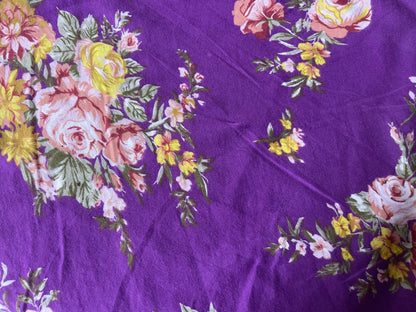 Purple Pink Green Floral Cotton Spandex Vintage Jersey "Mary's Favorite Flowers"