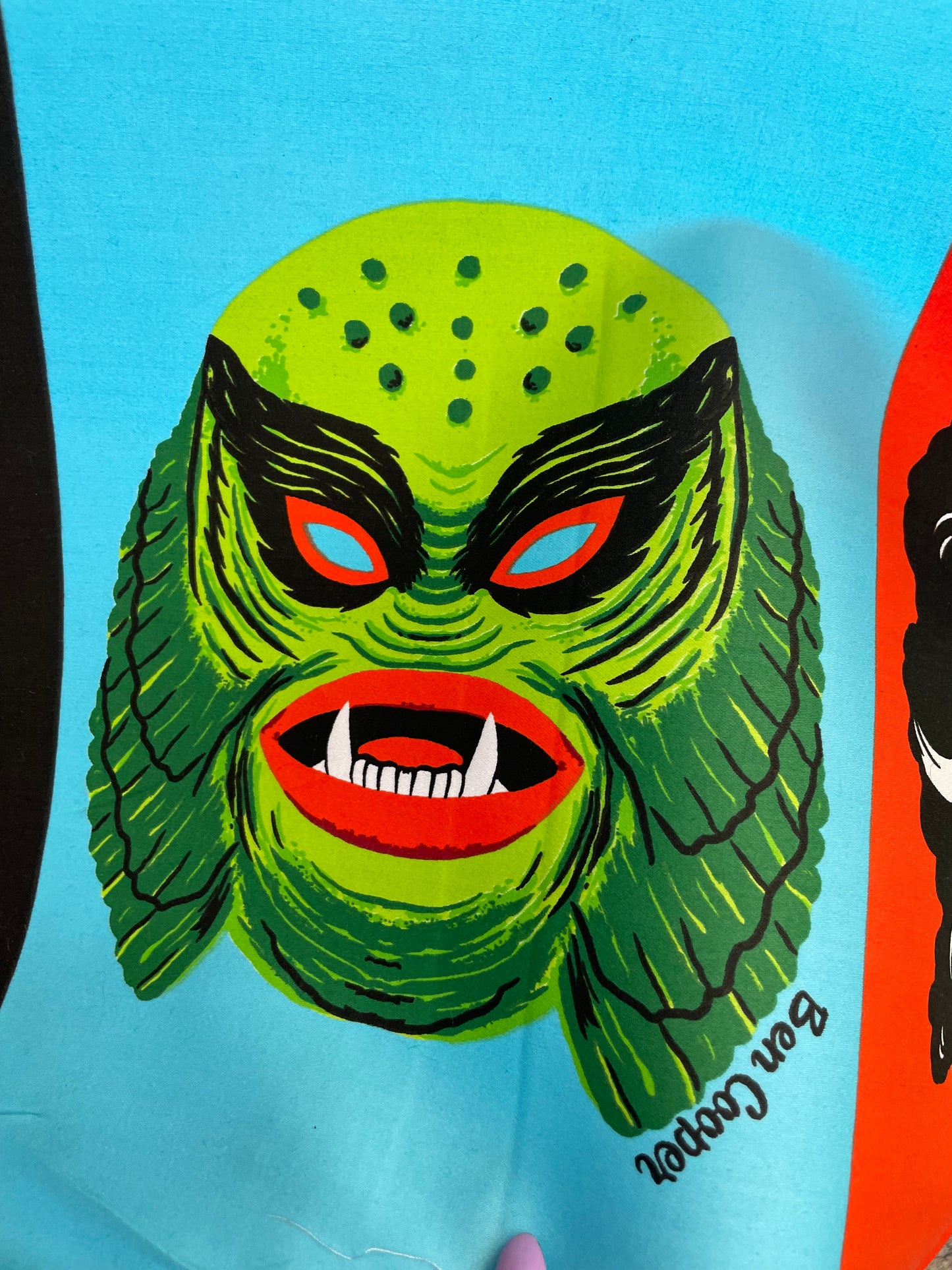 Ben Cooper Vintage Halloween Mask Border Cotton Sateen Print "The Gang's All Here"