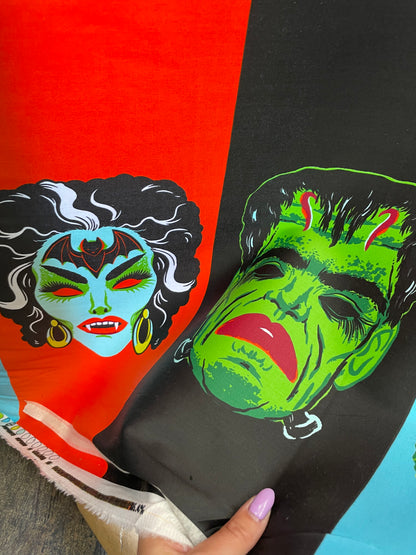 Ben Cooper Vintage Halloween Mask Border Cotton Sateen Print "The Gang's All Here"