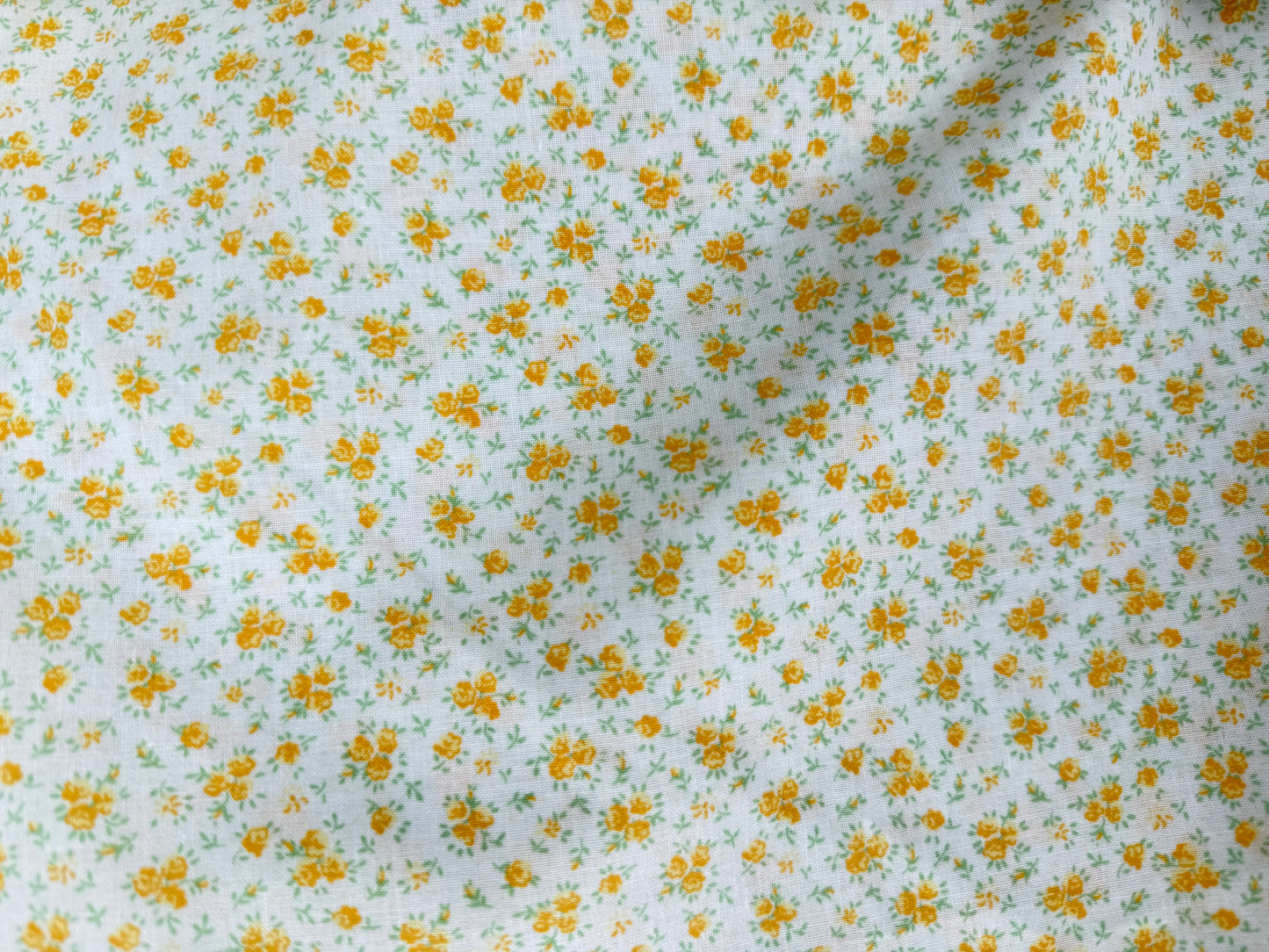 Yellow White Ditsy Rose Calico Floral Print Quilt Cotton "Hazel Dawn"