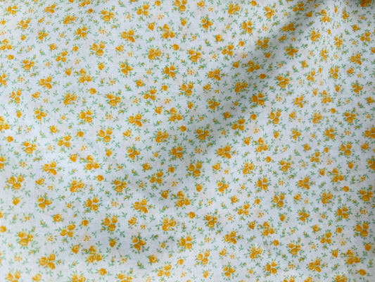 Yellow White Ditsy Rose Calico Floral Print Quilt Cotton "Hazel Dawn"
