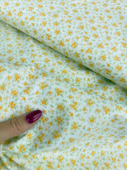 Yellow White Ditsy Rose Calico Floral Print Quilt Cotton "Hazel Dawn"
