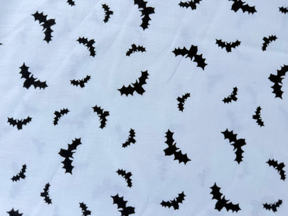 White Black Bat Halloween Print Quilt Cotton "Baby Bats"