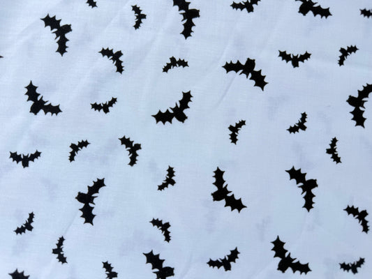 White Black Bat Halloween Print Quilt Cotton "Baby Bats"