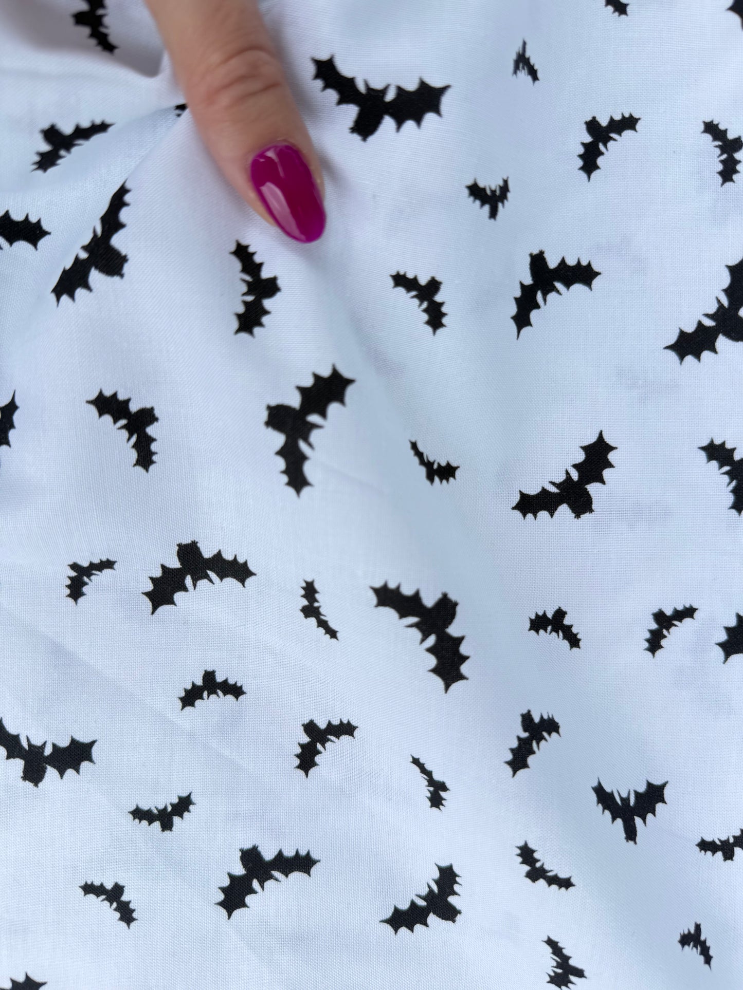 White Black Bat Halloween Print Quilt Cotton "Baby Bats"