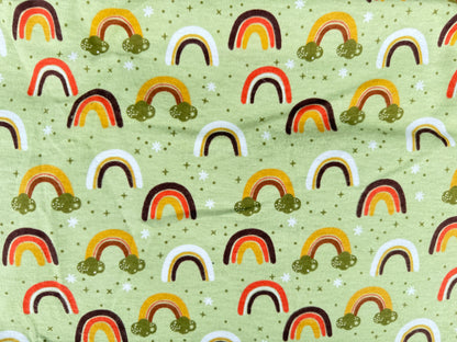 Olive Green Brown yellow Rainbow Print Quilt Cotton Flannel "Olive Cloud"