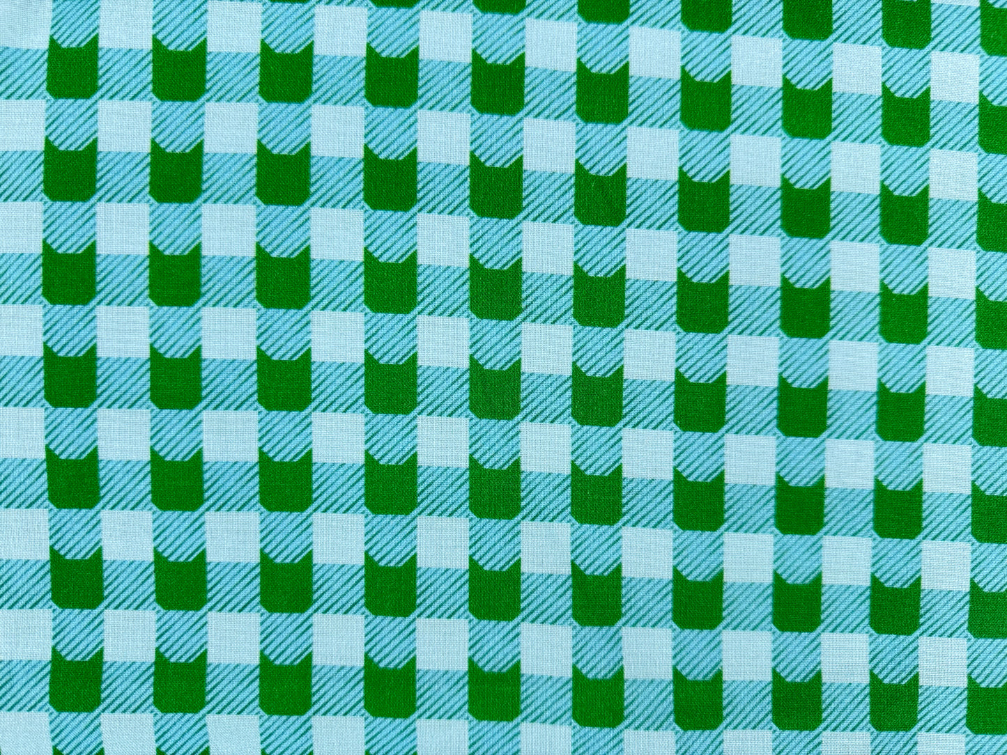 Green Cat Gingham  Print Quilt Cotton "Green Gato"