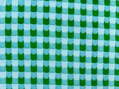 Green Cat Gingham  Print Quilt Cotton "Green Gato"