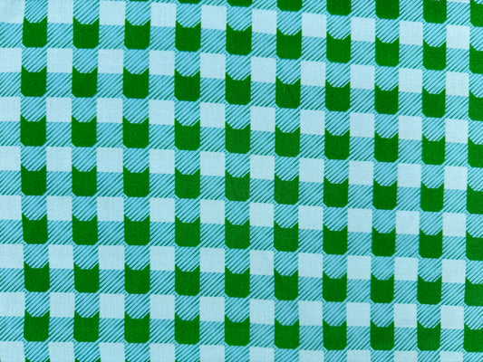 Green Cat Gingham  Print Quilt Cotton "Green Gato"