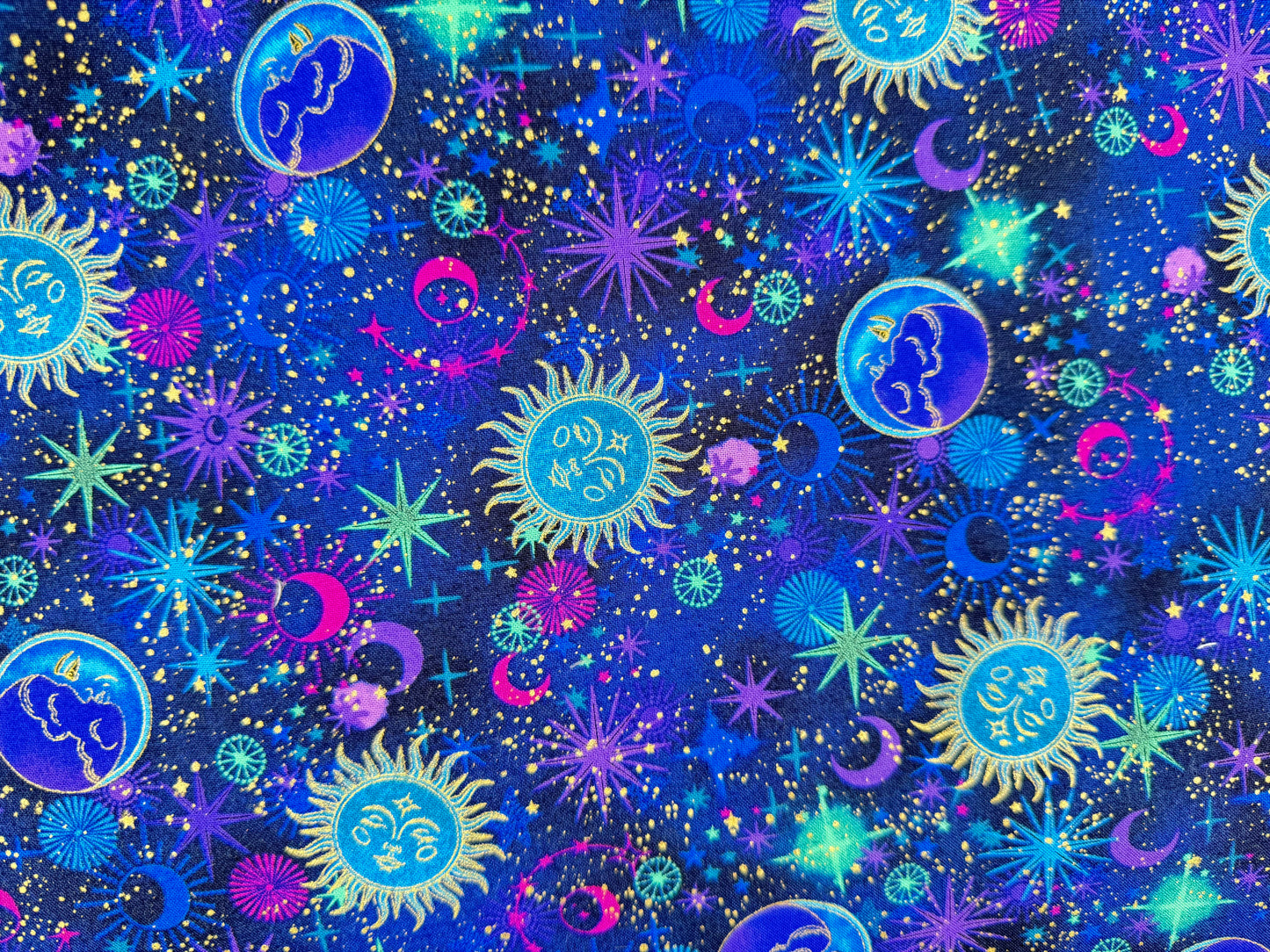 Blue Purple Moon Star Mystic Print Quilt Cotton "Moon Mama"