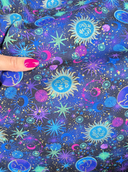Blue Purple Moon Star Mystic Print Quilt Cotton "Moon Mama"