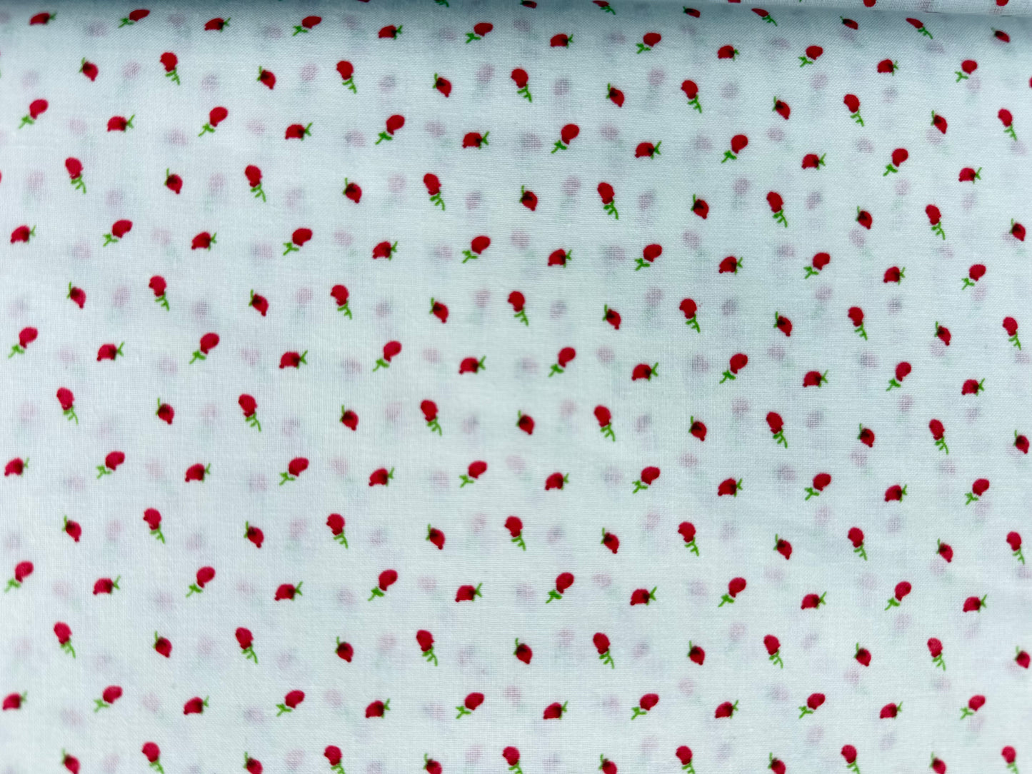 Red White Ditsy Rose Calico Floral Print Quilt Cotton "Rosie"