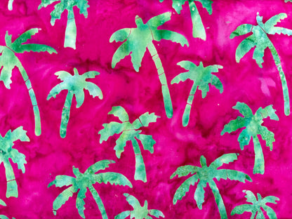 Magenta Pink Green Palm Tree Batiks Print Quilt Cotton "Queen Palm"