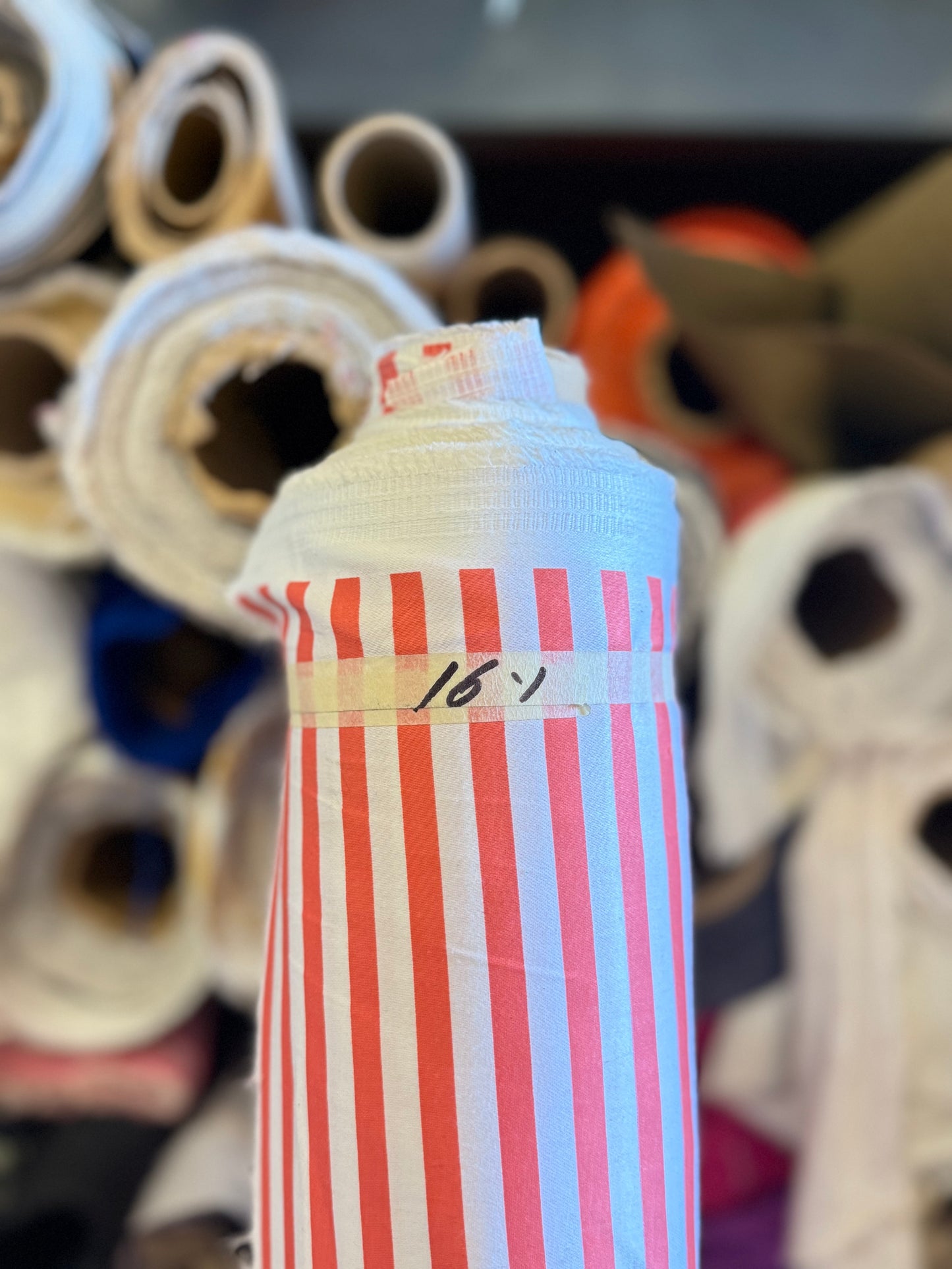 Tailored Clown-Coral Pink White Horizontal Stripe Cotton Spandex Sateen 16 Yards
