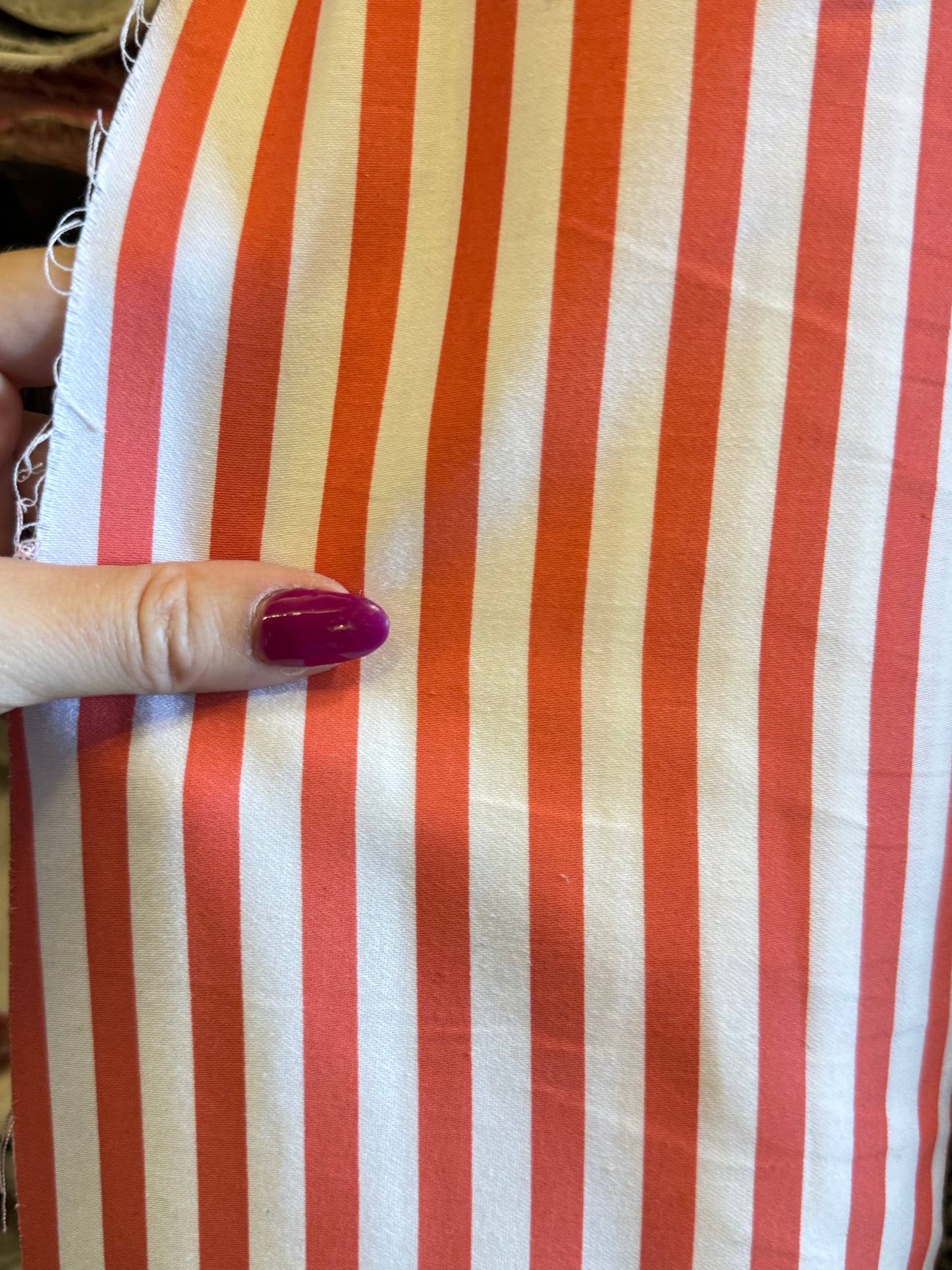 Tailored Clown-Coral Pink White Horizontal Stripe Cotton Spandex Sateen 16 Yards
