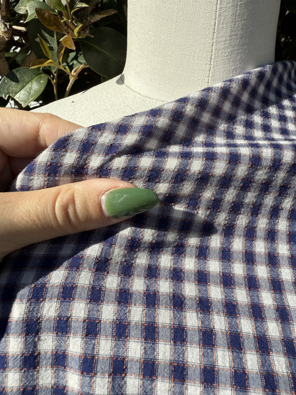 Blue White Orange Ditsy Gingham Sheer Cotton Voile  "Potato Farm"