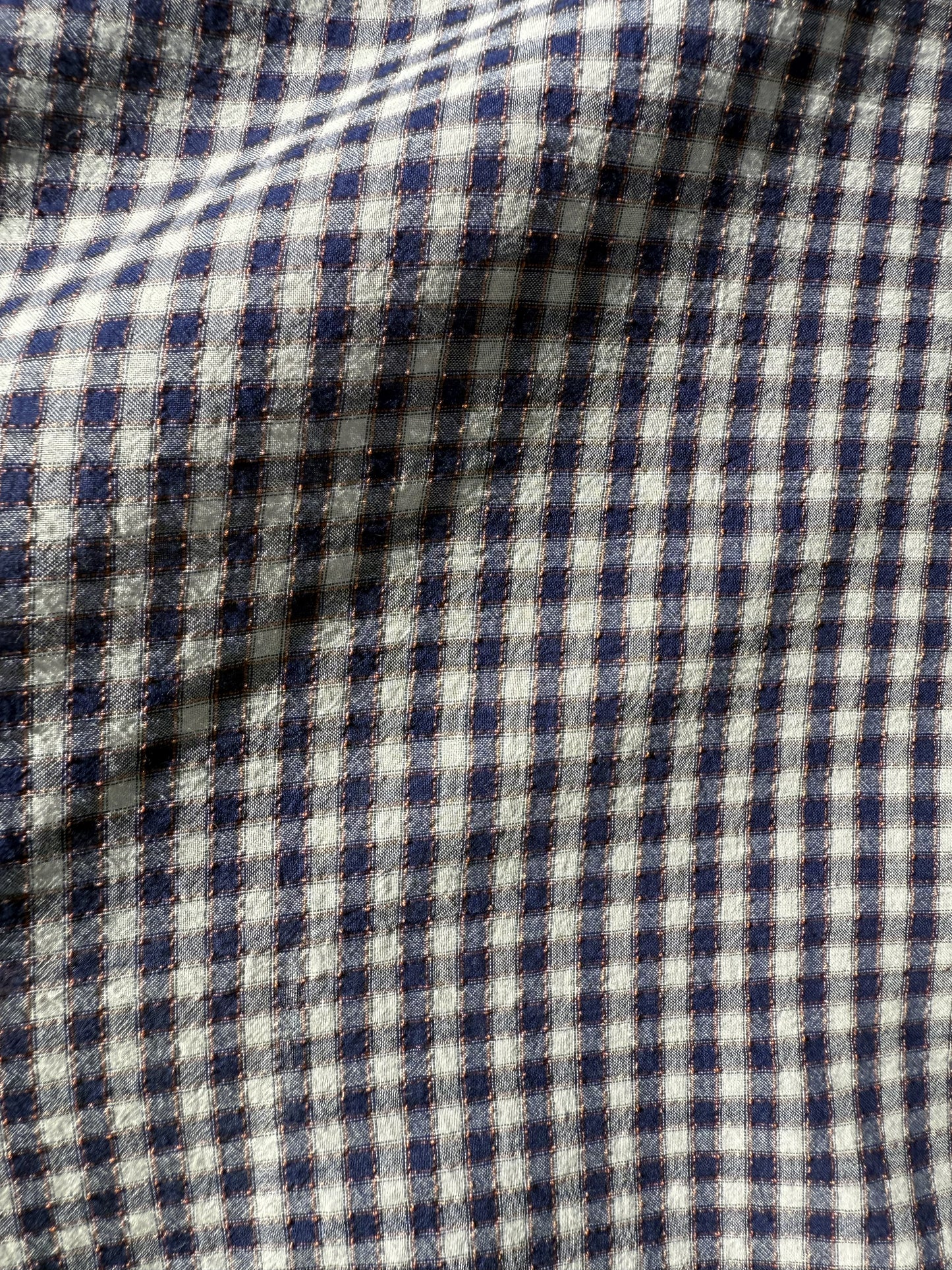 Blue White Orange Ditsy Gingham Sheer Cotton Voile  "Potato Farm"