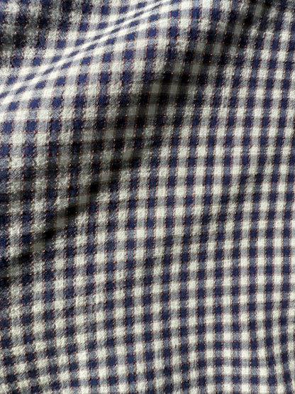 Blue White Orange Ditsy Gingham Sheer Cotton Voile  "Potato Farm"