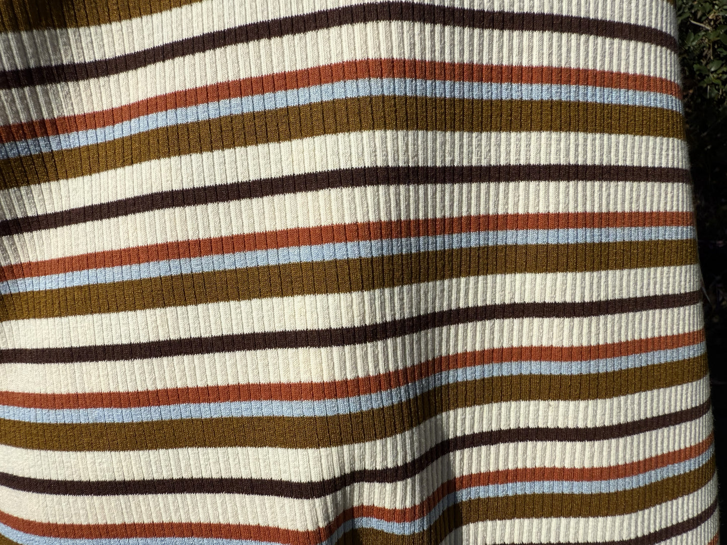 Cream Mustard Blue Rust Brown Striped Cotton Spandex Rib Knit "Lost in Hawkins"