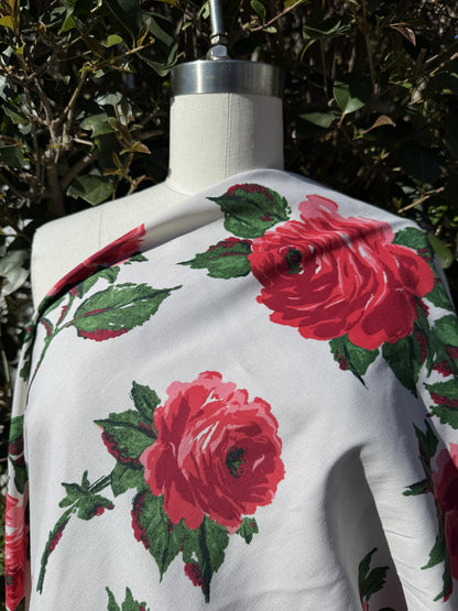 White Green Pink Red Floral Rose  Cotton Spandex Sateen Woven "Juliet's Bouquet"