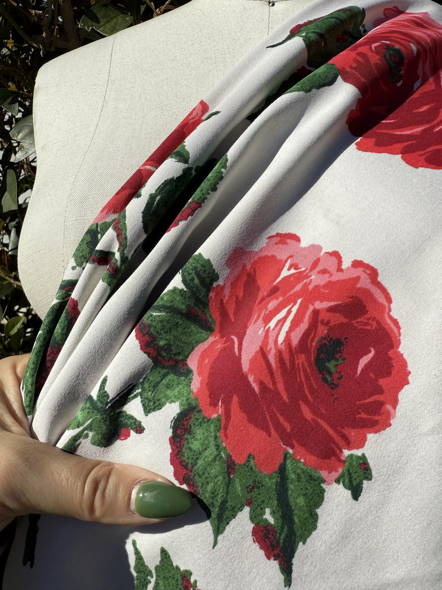 White Green Pink Red Floral Rose  Cotton Spandex Sateen Woven "Juliet's Bouquet"