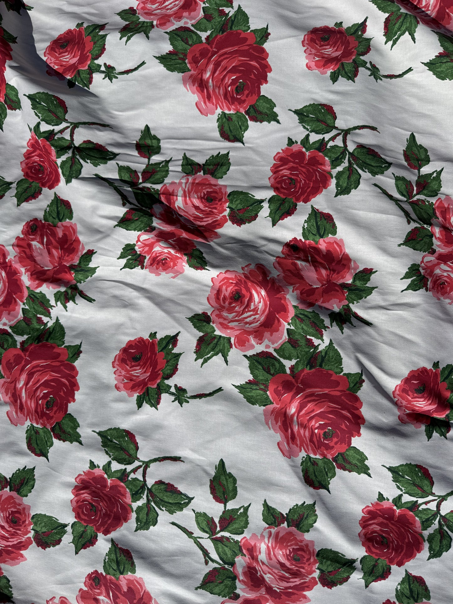 White Green Pink Red Floral Rose  Cotton Spandex Sateen Woven "Juliet's Bouquet"