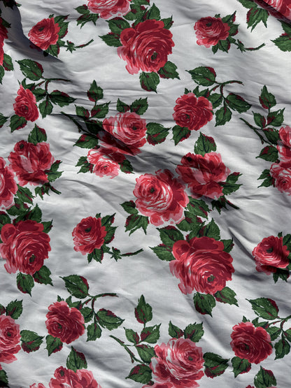 White Green Pink Red Floral Rose  Cotton Spandex Sateen Woven "Juliet's Bouquet"
