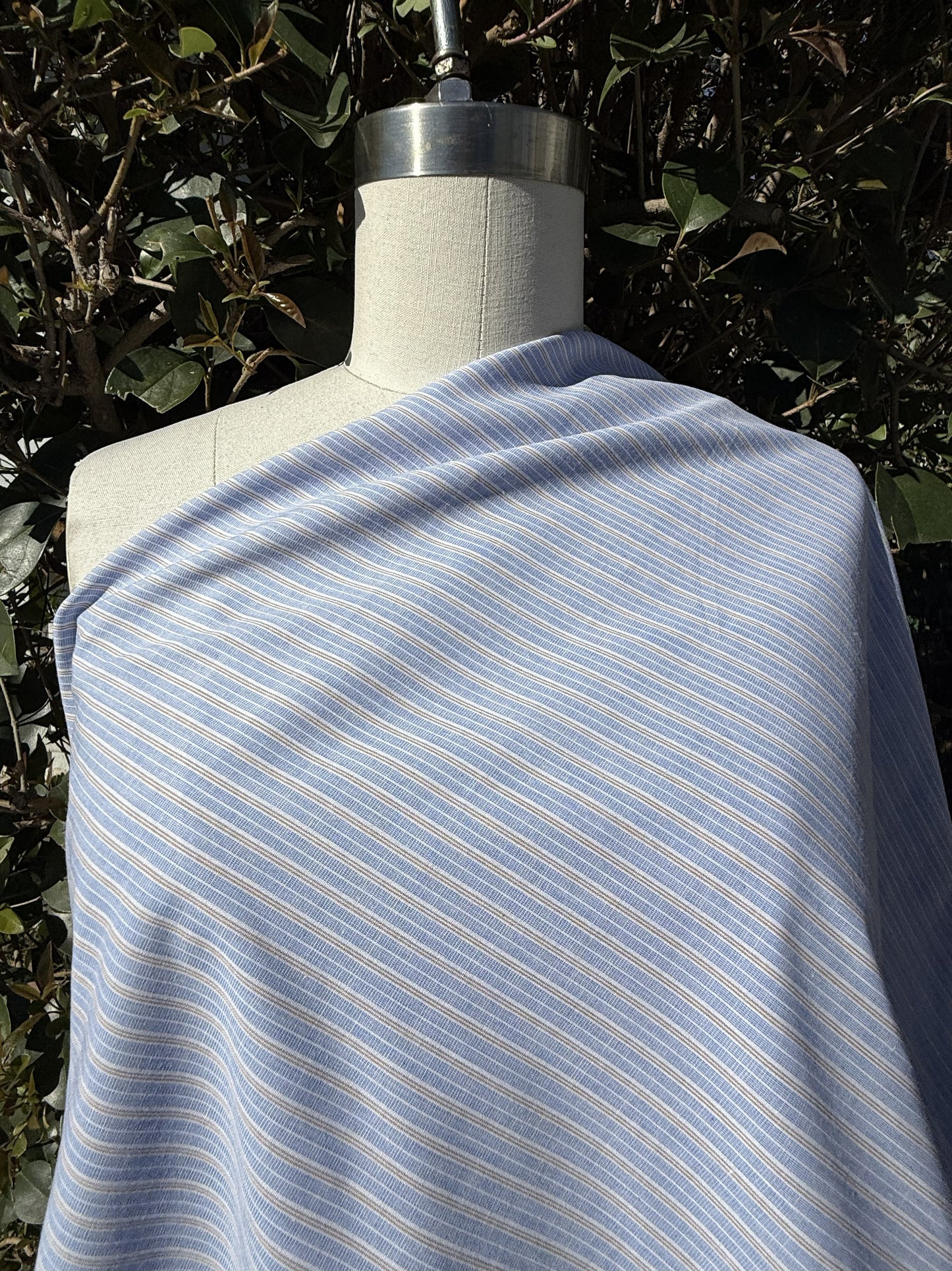 Blue White Vertical Stripe Cotton Spandex Poplin Woven "Cornflower Breeze"