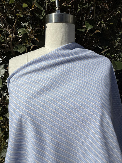 Blue White Vertical Stripe Cotton Spandex Poplin Woven "Cornflower Breeze"