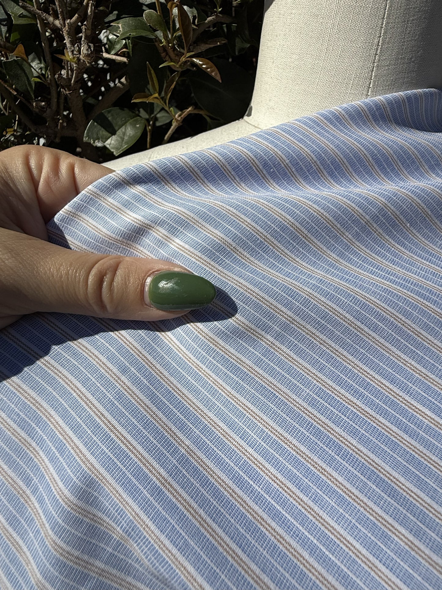 Blue White Vertical Stripe Cotton Spandex Poplin Woven "Cornflower Breeze"