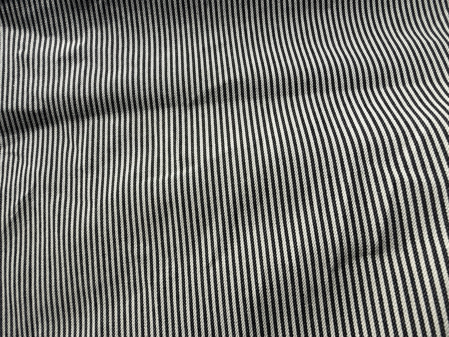 Navy White Thin Stripe Light Weight Cotton Spandex Denim "Tracks"