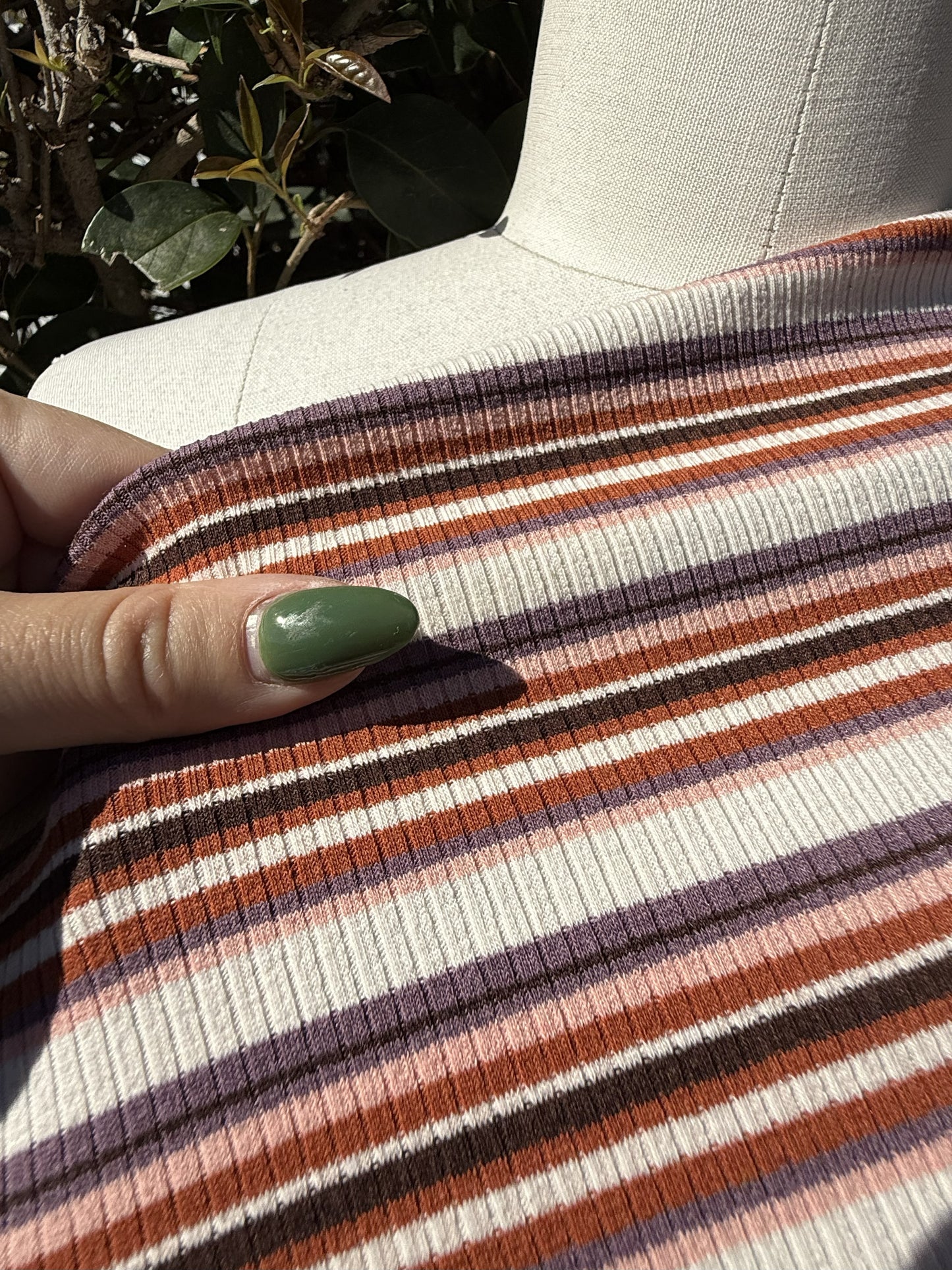 Purple Pink Red Black Cream Striped Cotton Spandex Rib Knit "Sunset Skate"