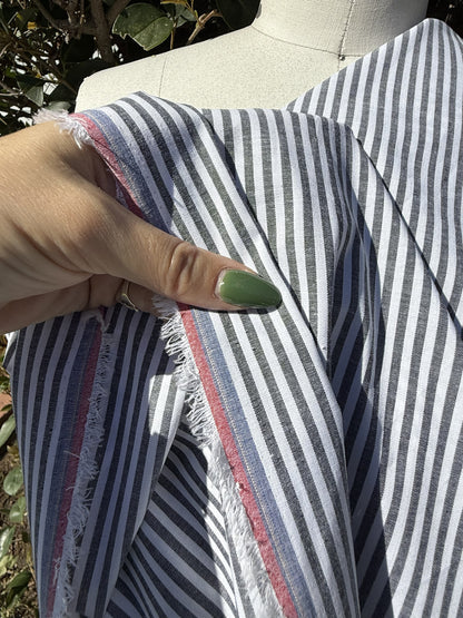 White Black Thin Stripe Cotton Spandex Poplin Shirting "East Side"