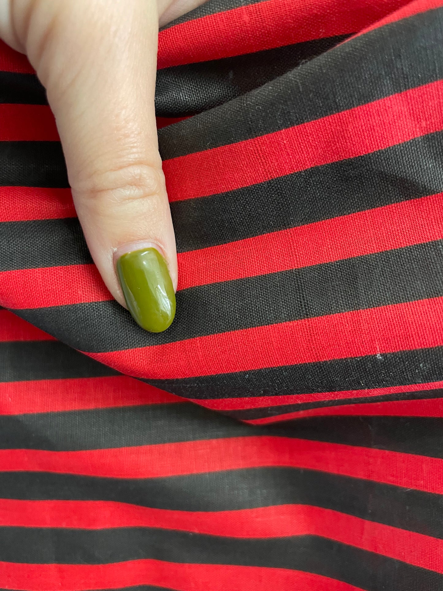 Black Red Vertical Stripe Cotton Polyester Poplin Vintage Fabric "76' NYC"
