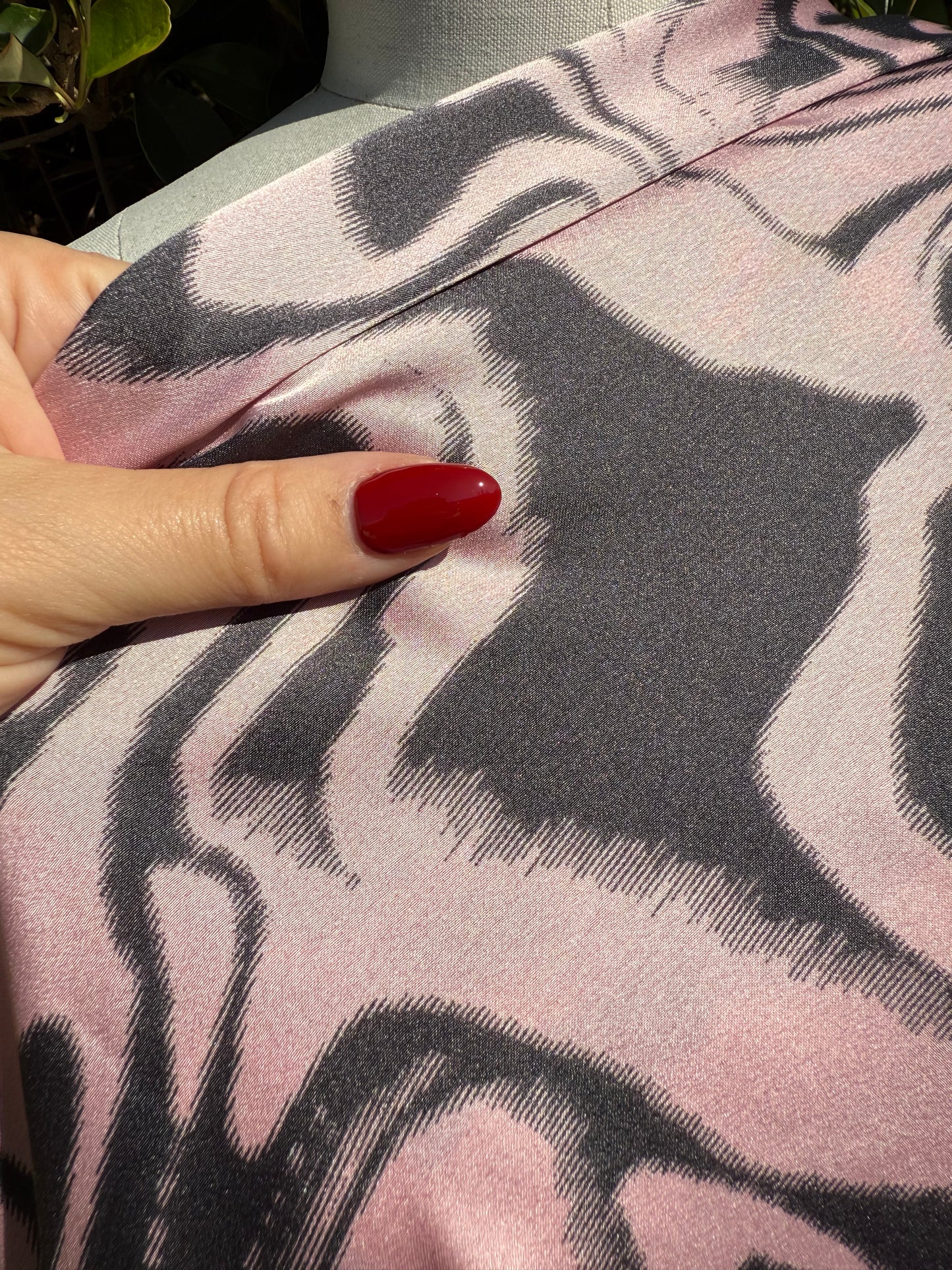 Baby Pink Black Marble Swirl Ripple Stripes Polyester Charmeuse "Fudge N Strawberry Cream"