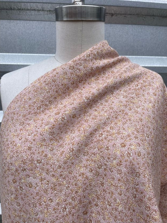 Pink Butter Yellow Ditsy Floral Soft Rayon Crepe "Jessica's Garden"